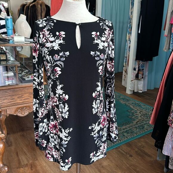 WHBM Black Floral Tunic/Dress Size Small - Picture 1 of 12